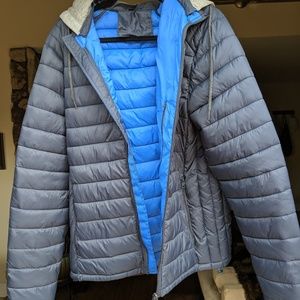Blue winter jacket with hood